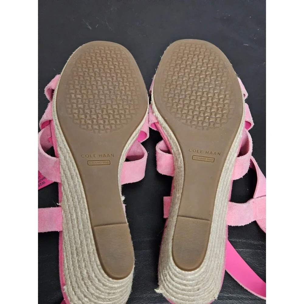 Sz 10B - Cole Haan Crystal Wedge Leather Espadrille Strap Sandal, Pink